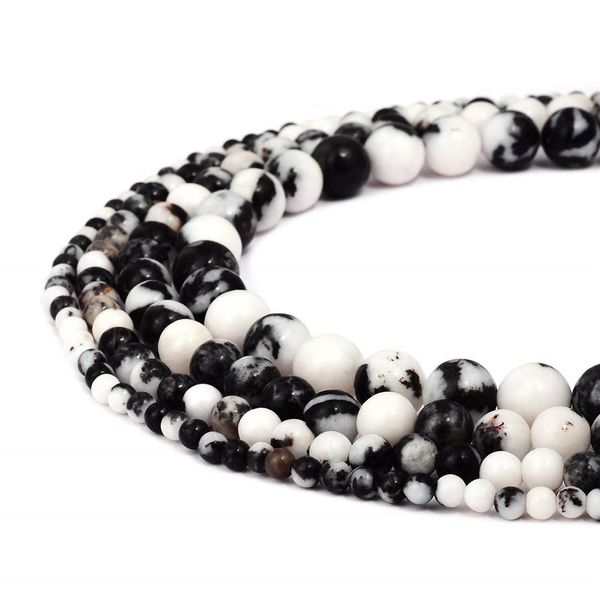 TSunshine Hochwertiger Stein, natürlicher schwarzer weißer Jaspis-Edelstein, runde lose Perlen für DIY-Schmuckherstellung, europäisch, 1 Strang – 8 mm, 183 m