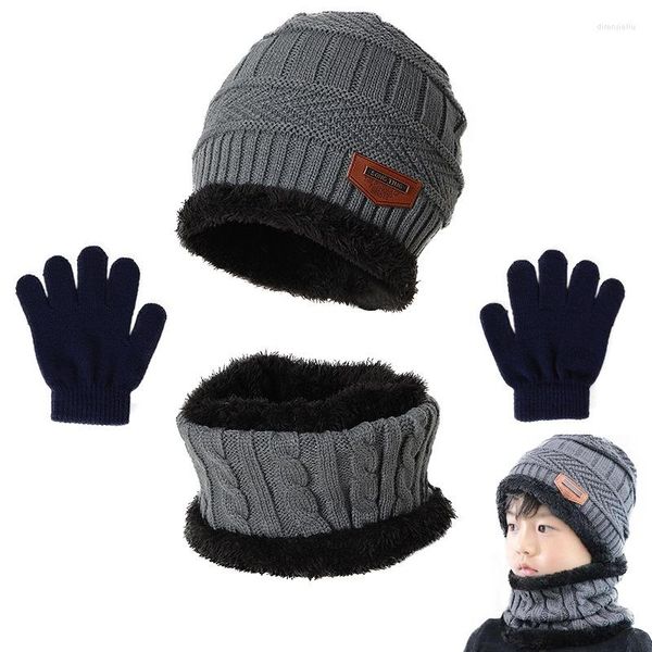 Cappellini da ciclismo 2023 Guanti invernali per cappello e sciarpa lavorati a maglia per bambini 3 IN 1 Set Boy Girls Kids Warm Cappelli di peluche Berretto da sci all'aperto Sciarpe di moda