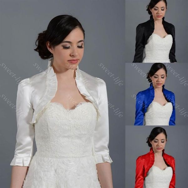 Vintage Hochzeit Braut Bolero Jacke Cap Wrap Shrug Custom Satin Halbarm vorne offen für Abendkleid267F