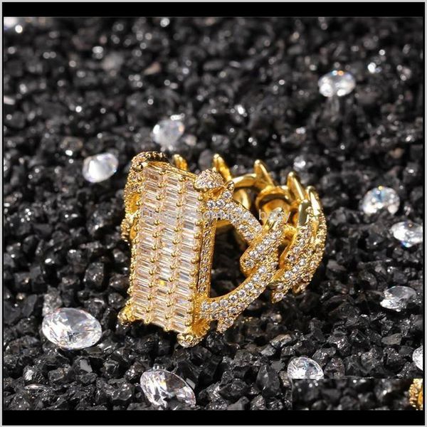 Placcato oro 18 carati con pietra CZ Iced Out Cool Hiphop Ring Brand Design Luxury Hip Hop Jewelry Full Dimaond T82Gy Aj4Gz350t