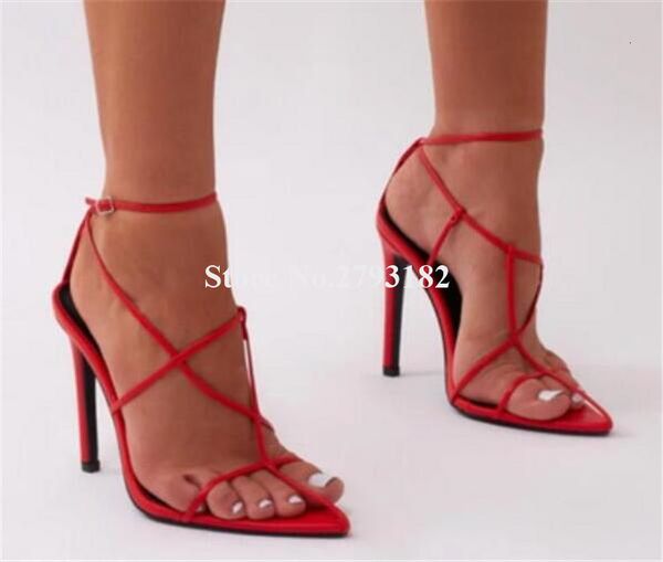 Sandalet batı moda kadınları açık ayak parmak ince kayışlar çapraz stiletto topuk gladyatör sandalet beyaz kırmızı topuk sandallar elbise topuklular 230719