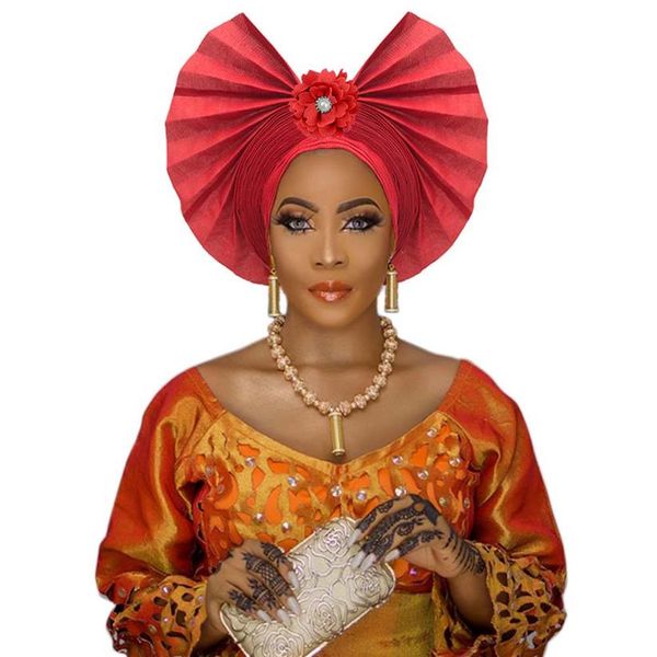 Мода Auto Gele Headtie Африканские нигерийские женщины Традиционные Aso Aso oke Autogele FAN FAN FAN FAN для Свадебной вечеринки246B