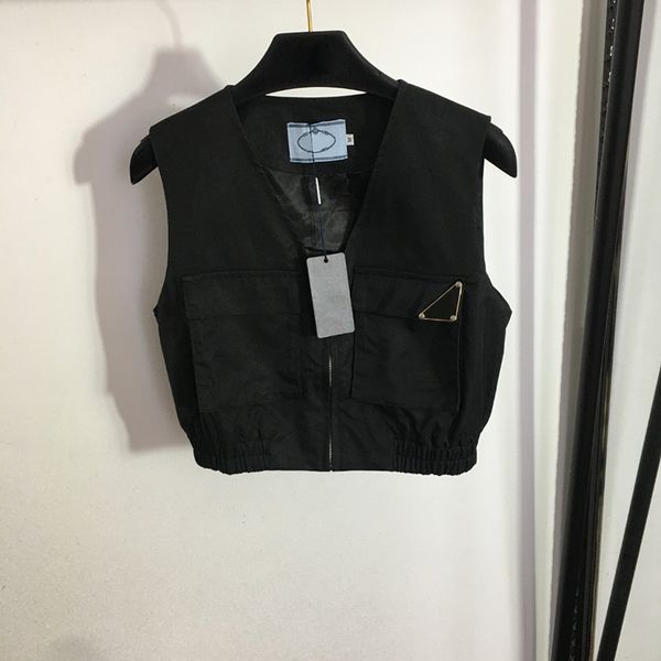 Jaquetas Cargo com Decote em V Feminino Bolso Designer Casaco Senhoras Colete Preto Outerwear Moda Com Zíper Sem Mangas Casacos Vestuário