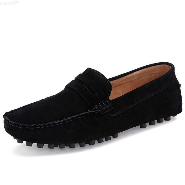 Kleid Schuhe Männer Casual Wildleder Leder Loafer Schwarz Solide Leder Fahren Mokassins Gommino Slip auf Männer Loafer Schuhe Männliche Loafer große Size46 L230720