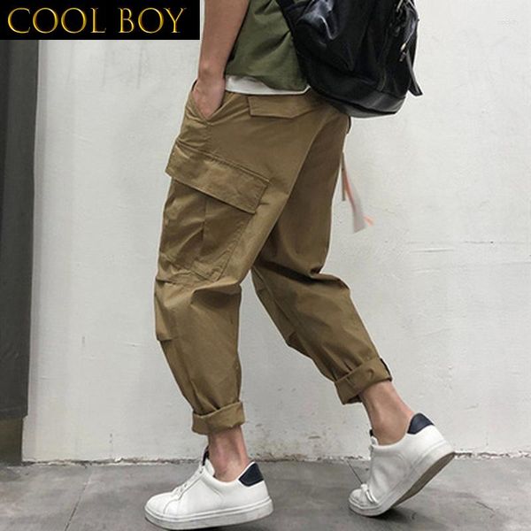 Calças Masculinas F MENINAS Oversize Khaki Cargo Para Homens Joggers Calças de Moletom Harajuku Jogging Streetwear Coreano Hip Hop Emenda