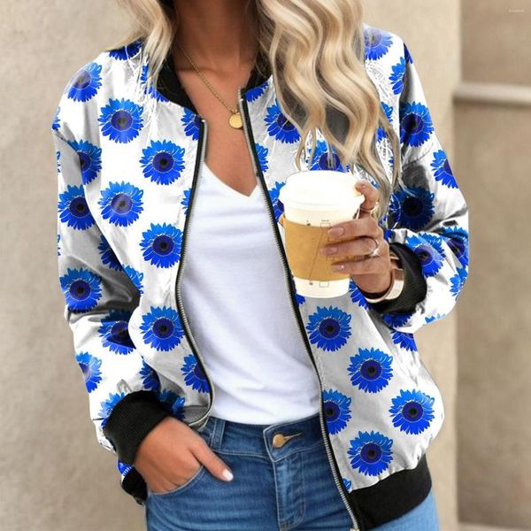 Giacche da donna 2023 Harajuku Causale Fiori Giacca a vento Cappotti base femminili Cerniera Bomber leggero Famale