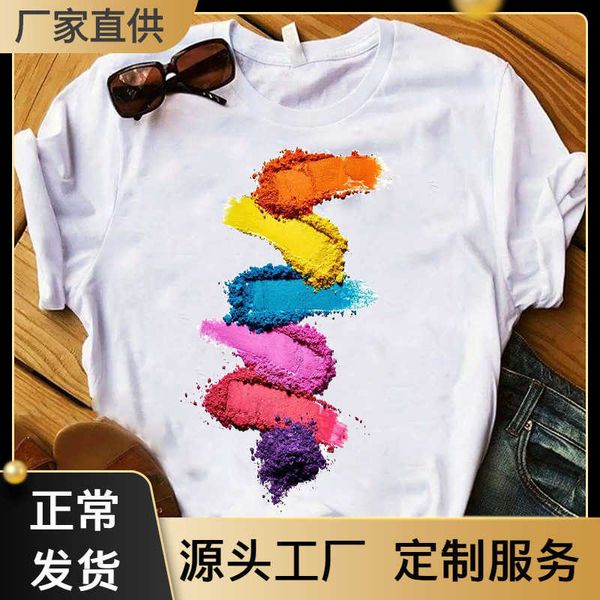 Esmalte de cor japonesa e coreana camiseta manga curta gola redonda camiseta feminina de seda com leite