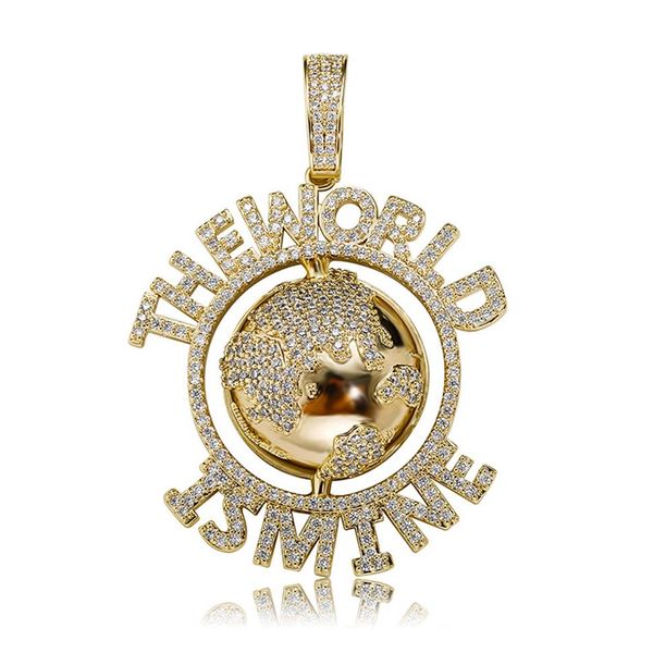Хип -хоп подвесной ожерелье для мужчин Женщины Мир - это кубические циркониевые буквы 18 тыс. Золото.