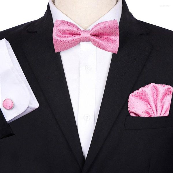 Gravatas borboletas masculinas clássicas conjunto de casamento gravatas borboleta de seda com bolso quadrado abotoaduras terno paisley vermelho gravata pré-amarrada