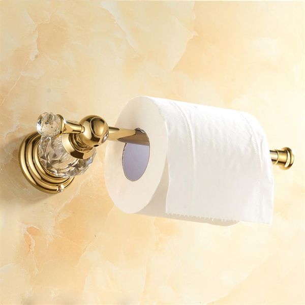 Gold polierter Toilettenpapierhalter aus massivem Messing, Badezimmerrollenzubehör, Wandhalterung, Kristallgewebe, Y200108217S