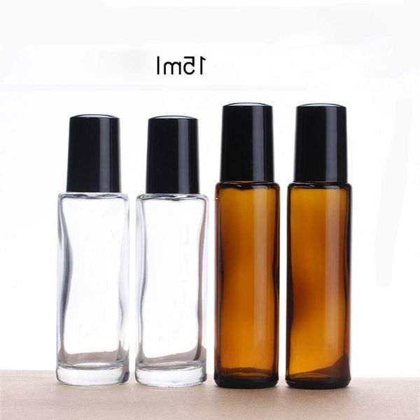 Venda imperdível âmbar transparente 15ml em garrafas de rolo para óleos essenciais roll-on garrafas recarregáveis 1/2 oz com bola de rolo de metal 600 pçs/lote agkmp