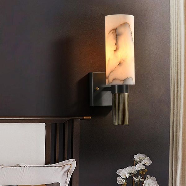 Lampada da parete in marmo naturale moderno LED Rame Sconce Soggiorno Camera da letto Corridoio Corridoio Foyer El Illuminazione per interni