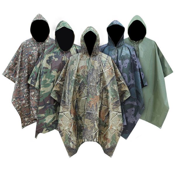 Multifuncional camuflagem capa de chuva à prova d' água homens mulheres acampamento pesca motocicleta chuva poncho barraca ao ar livre