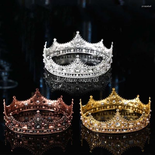 Fermagli per capelli Glitter barocco Grande corona floreale in cristallo Diademi squisiti Accessori da sposa per la sposa