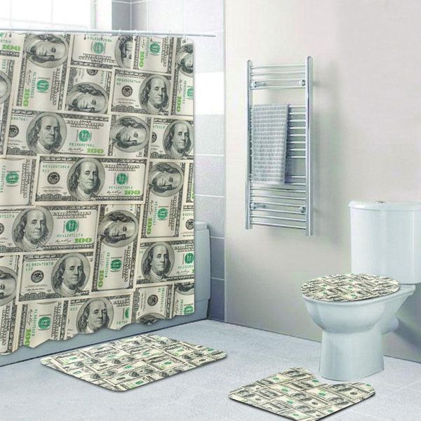 Duschvorhänge, US-Dollar-Schein, Banknoten, Badezimmer-Vorhang-Set für Geld, Währungsnotizen, Badematte, Teppich, Toilettenteppich, Heimdekoration