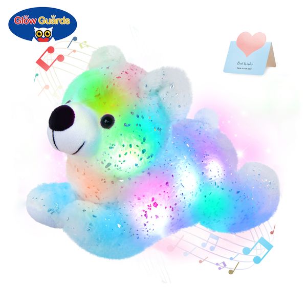 Muñecas de peluche Glow Guards Juguetes para niñas LED Animales musicales Almohada Light Up Niños Noche Relleno Precioso regalo de cumpleaños 230719