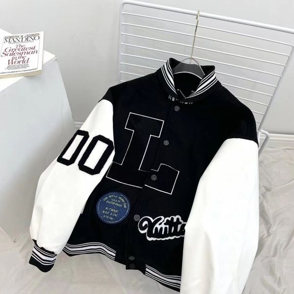 23s giacca da baseball da uomo giacca da uomo giacca da uomo in cotone spesso splicing in pelle floccata uniforme da baseball alla moda casual sport coppia stesso abbigliamento