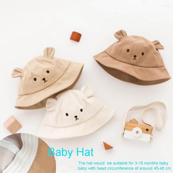 Boinas Primavera Outono Baby Bucket Hat Cute Bear Orelha Infantil Boné Panamá Algodão Versão Coreana Crianças Menino Menina Guarda-sol