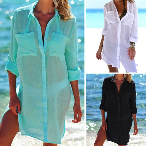 Heiße reine Baumwolle Tuniken für Strand Frauen Badeanzug Cover-ups Frau Bademode Strand Cover Up Beachwear Mini Kleid Saida De Praia