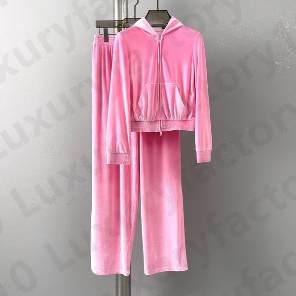 Tuta rosa da donna Abiti da cucito in velluto Completo da jogging in due pezzi Felpa con cappuccio a maniche lunghe Tuta da pantaloni