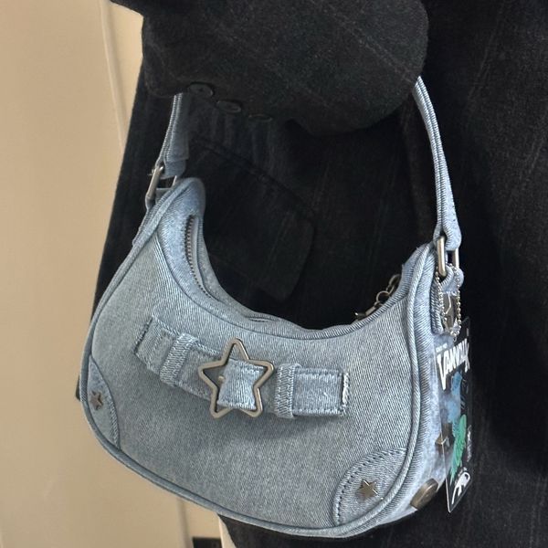 Borse da sera Y2K Vintage Coreano Casual Cute Blue Star Spalla ascellare Tote Bag Ladies Sling Borse in pelle Zip Borse Bagutte Borse Donna 230719