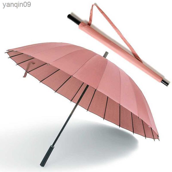 24K зонтик женский мужской автомобиль с ветрозащитной кожаной ручкой прямой солнечный и дождливый зонтик для мужчин, женщины с сумкой L230626