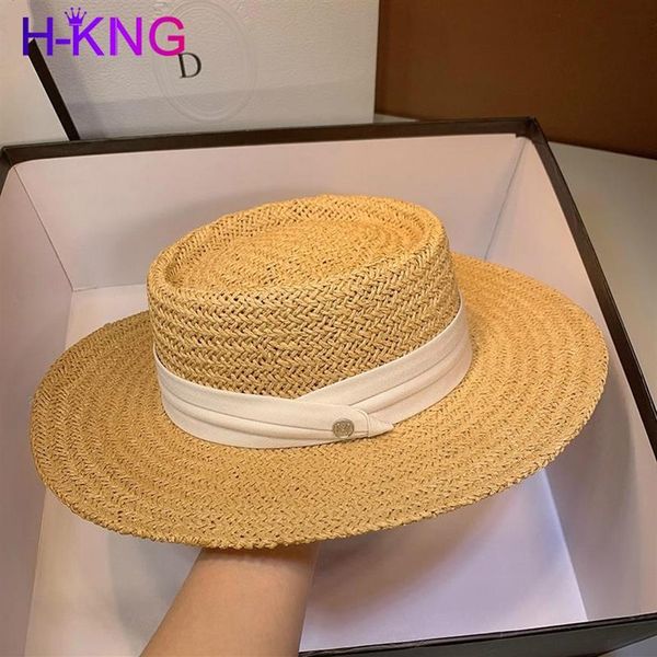 2021 Verão Feminino Chapéu de Palha de Aba Larga Moda Chapeu Paille Lady Chapéus de Sol Boater Trigo Panama Beach Hats Chapeu Feminino Caps279R