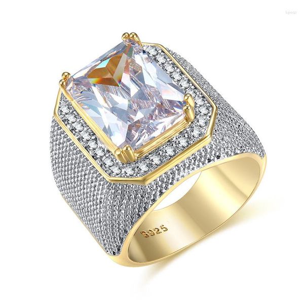 Fedi nuziali Fashion Square Grande larghezza Signet Color oro Uomo Finger Cubic Zirconia Stone Men Ring Jewelry Anel