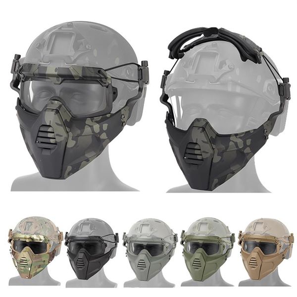 Outdoor Paintball Shooting Face Protection Gear Maschera tattica Casco veloce Wing Side Rail Mount Skull Mask con occhiali NO03-314247U