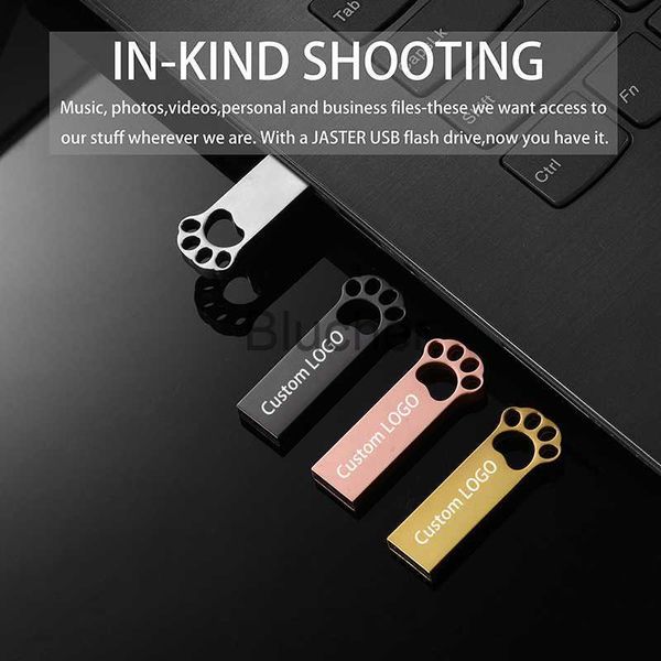 Schede di memoria Chiavetta USB JASTER Chiavetta USB 20 64GB Portachiavi gratuito 32GB 16GB 8GB 4GB Mini Metallo Orso Zampa Oro Nero Argento Oro rosa Regalo d'affari x0720