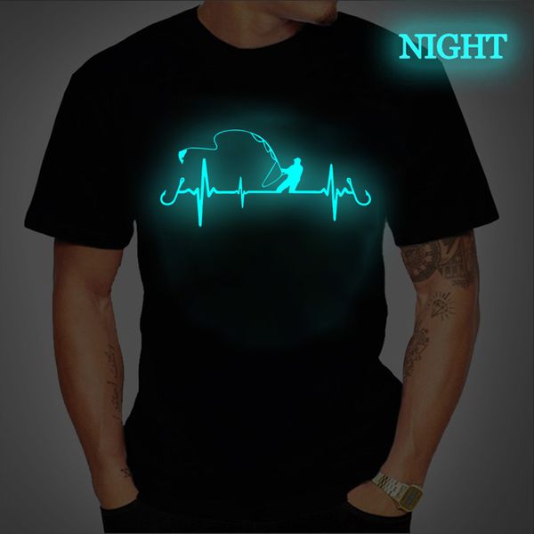 Светящаяся графическая футболка мужчины, ловящие сердцебиение, новинка смешная футболка хип -хоп