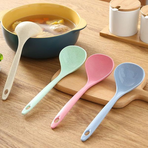 Cucchiai Articoli da cucina Paglia di grano Uso domestico Manico lungo Cucchiaio da minestra grande Utensili da cucina Porridge sospeso addensato