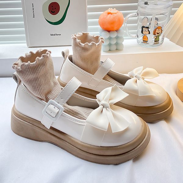 Sapato social Sweet Bowknot Mary Jane Shoes Feminino Fivela Strap Platform Lolita Shoes Mulher Couro PU Solado Grosso Uniforme Sapatos de Estudante Feminino 230719