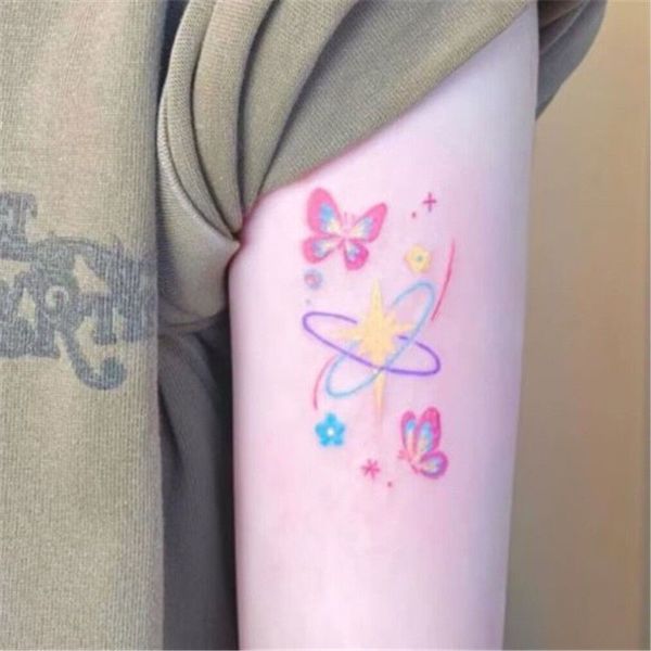 Cartoon Farfalla Stelle Tatuaggi Temporanei per Donne Adesivi Tatuaggio Finto Braccio Adesivo Tatoo Colorato Festival Art Cute Tatuaje