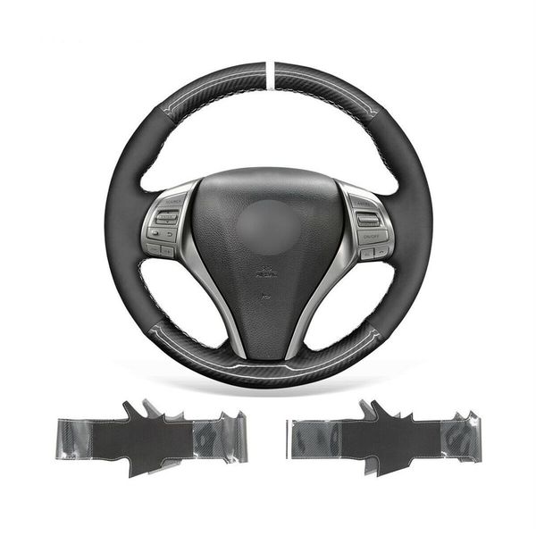 Cobertura de volante de carro faça você mesmo Warp para Nissan Altima 2013-2018 Rogue durável preto camurça PU fibra de carbono 271S