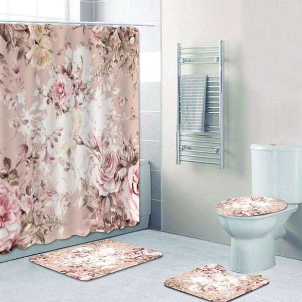 Tende da doccia Bouquet classico di lusso Tenda floreale Delicato fiore Fiori da giardino Tappetini da bagno Tappeto Tappeto Decorazioni per toilette