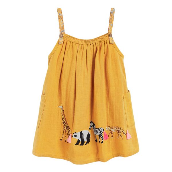 Little maven Vestido de verão para bebês meninas Algodão Animais Vestido amarelo Adorável Crianças Roupas casuais para crianças de 2 a 7 anos