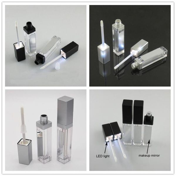 7 ML LED-Licht Schwarz Kosmetik Lippenstift Behälter bilden Werkzeug Kunststoff Quadratische Concealer Flasche Lipgloss Rohr mit Spiegel 20 stücke 315 Karat