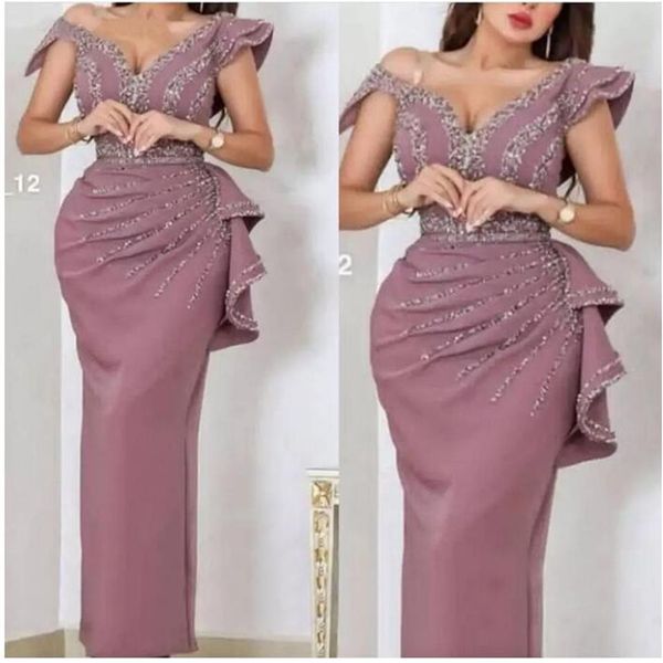 2022 Novos vestidos de noite retos com decote em V Caftan longo Cristais de festa Vestidos de noite com miçangas Vestidos formais Dubai Dress CN18230s