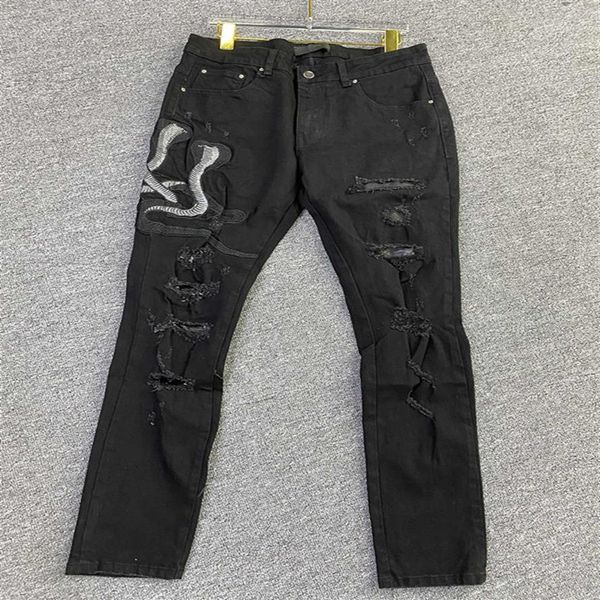21SS Style Classic Slim-leg Mens Jeans Uomo Abbigliamento Fit Straight Biker Ripper Zipper Full length Snakes Pants Casual Size 28-40284I