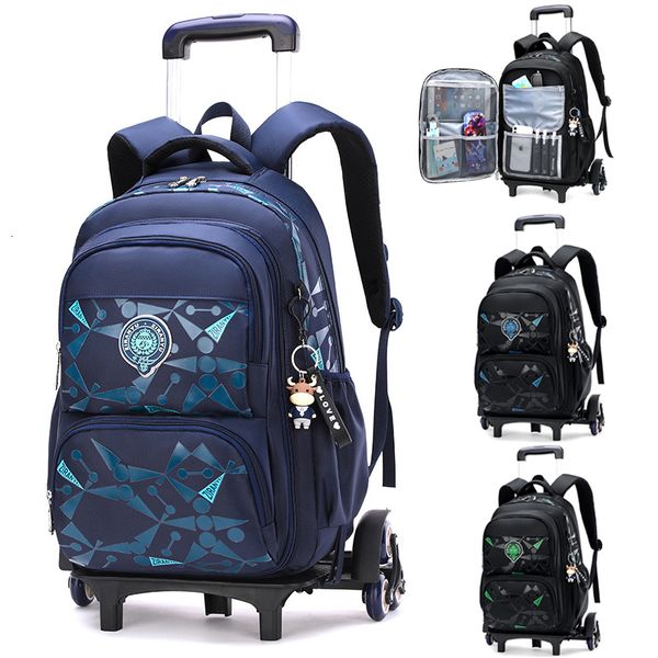 Mochilas escolares Mochila infantil com rodas à prova d'água bolsa rolante grande capacidade adequada para meninos crianças bolsas de viagem elementares tipo roda destacável 230719