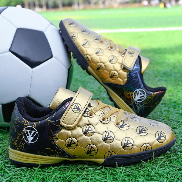 Sapatos de Segurança Botas de Futebol Profissional para Crianças Turf Ground Sports Tênis de Treinamento Escolar Dourado Azul Meninos Tamanho 2939 230719