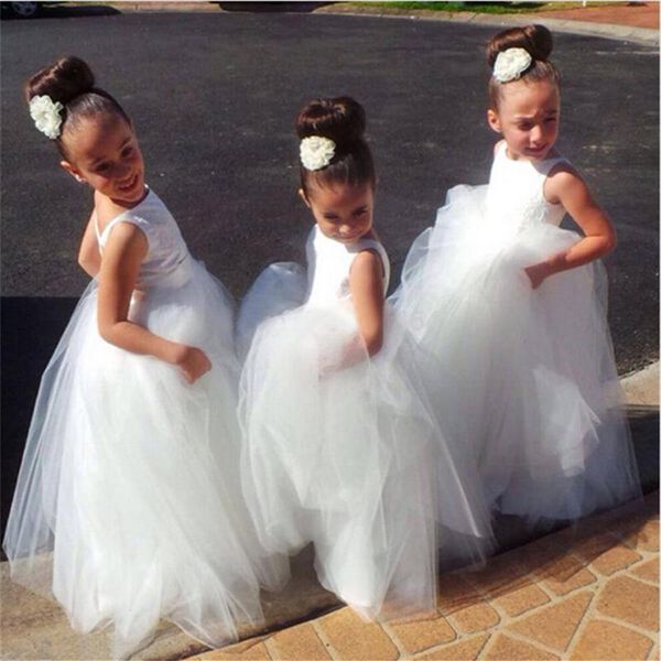 Nuovi abiti da ragazza di fiori V Back Ball Gown Comunione Party Pageant Dress for Little Girls Kids Children Dress for Wedding251L