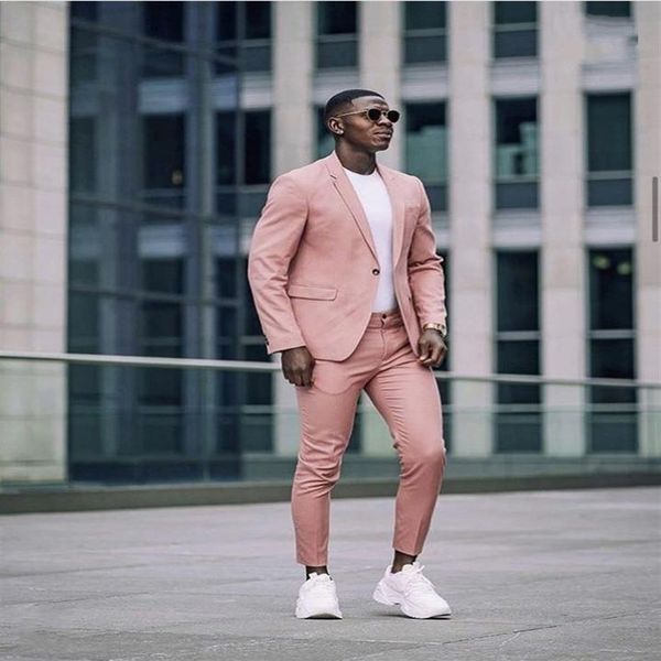 Erkek Suit Blazers Street Style Tozlu Pembe Erkekler 2 Parça Resmi Ceket Pantolon Tasarım Terzi Pantolonlu İnsan Yapımı 275r