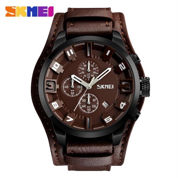 SKMEI Neue Mode Sport Quarz Uhren Männer Luxury Business Leder Uhr Wasserdichte Armbanduhren Männlich Uhr Relogio Masculino253s