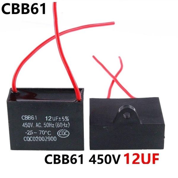 CBB61 450VAC 12UF comprimento do cabo do capacitor de partida do ventilador 10cm com linha241x