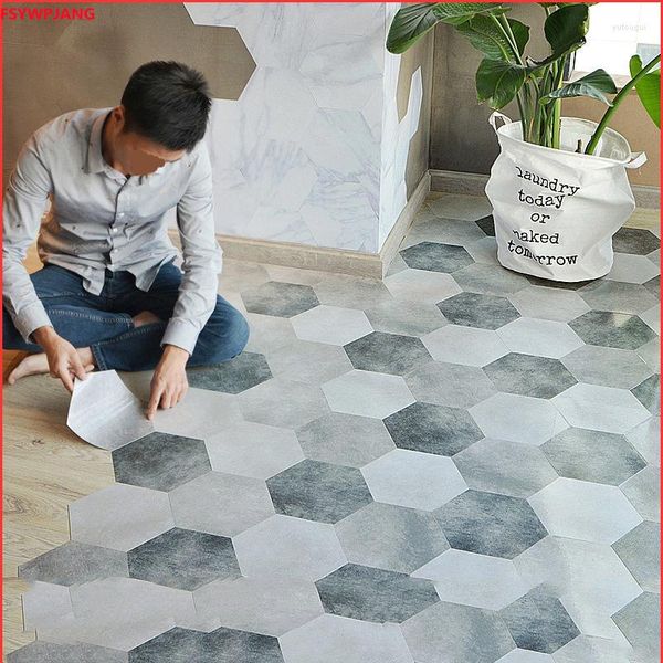 Wallpapers 10pcs Bathroom Floor Stickers Peel Stick Self Adhesive Waterproof Non Slip Hexagonal Tiles Kitchen Living Room Decoration