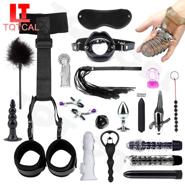 Bondage Brinquedo sexual feminino bdsm conjunto de contenção pulseira de contenção pescoço chicote vibrador adulto brinquedo escravo acessório sexual 230719