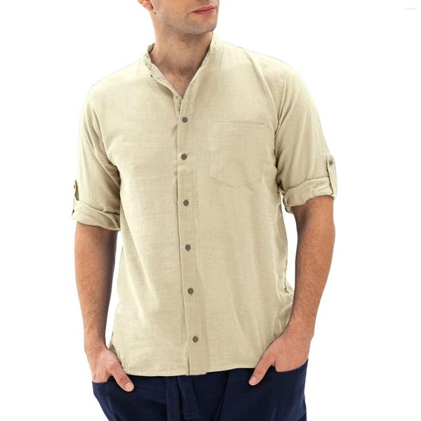 Camisetas masculinas Camisa de manga floral masculina de linho algodão macio botão para baixo longa praia hippie ioga manga fina