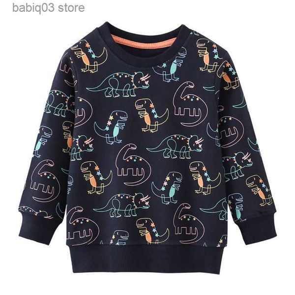 Hoodies Sweatshirts Springen Messgeräte Neuankömmlinge Dinosaurier drucken Jungen Mädchen Sweatshirts Baumwolle Langarm Heiß verkaufen Babykleidung Sporthemden T230720